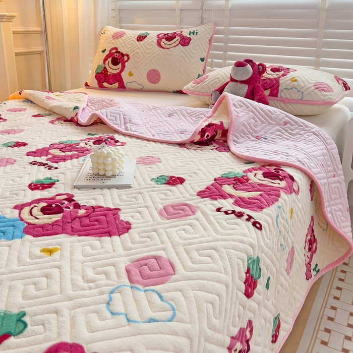 91家纺网 家纺一手货源 找家纺 羽爱 2025新款棉加绒床盖套件 熊宝