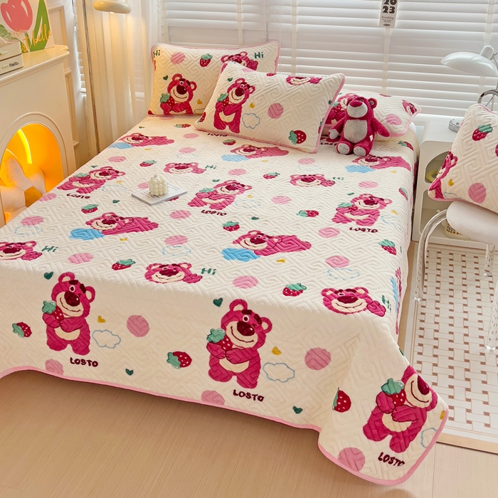 91家纺网 家纺一手货源 找家纺 羽爱 2025新款棉加绒床盖套件 熊宝