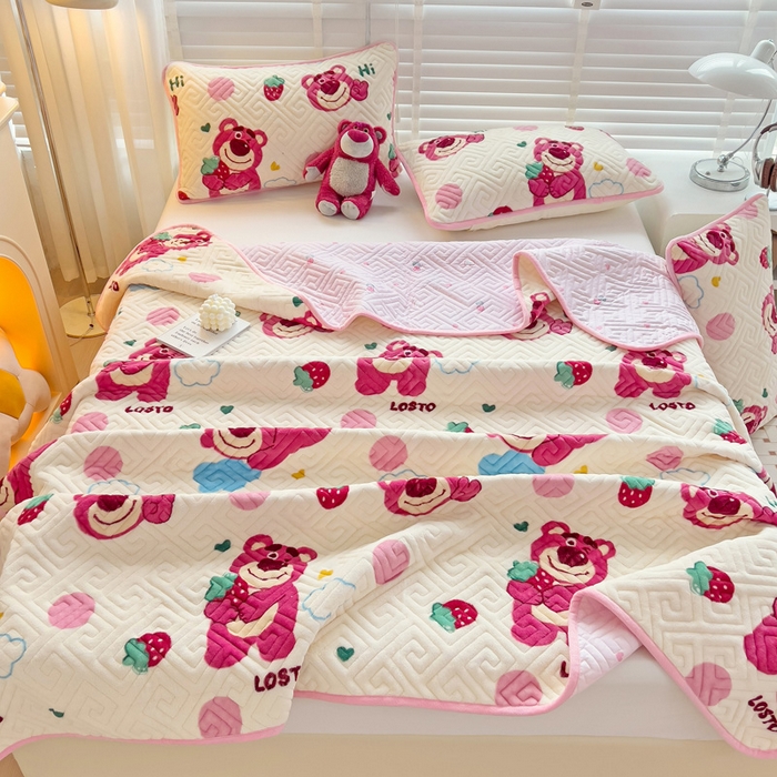 91家纺网 家纺一手货源 找家纺 羽爱 2025新款棉加绒床盖套件 熊宝