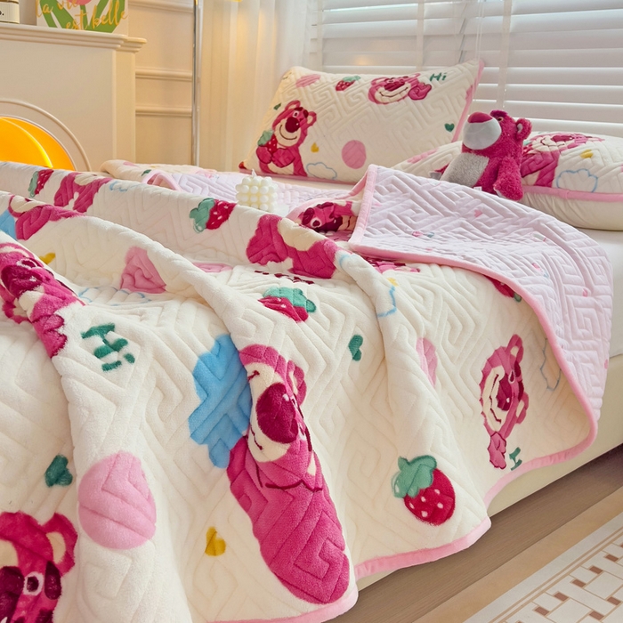 91家纺网 家纺一手货源 找家纺 羽爱 2025新款棉加绒床盖套件 熊宝