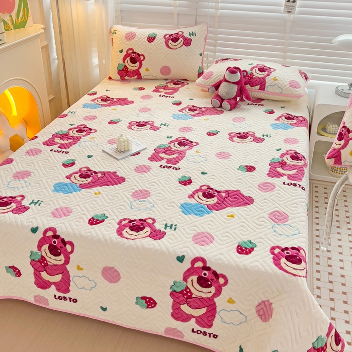 91家纺网 家纺一手货源 找家纺 羽爱 2025新款棉加绒床盖套件 熊宝