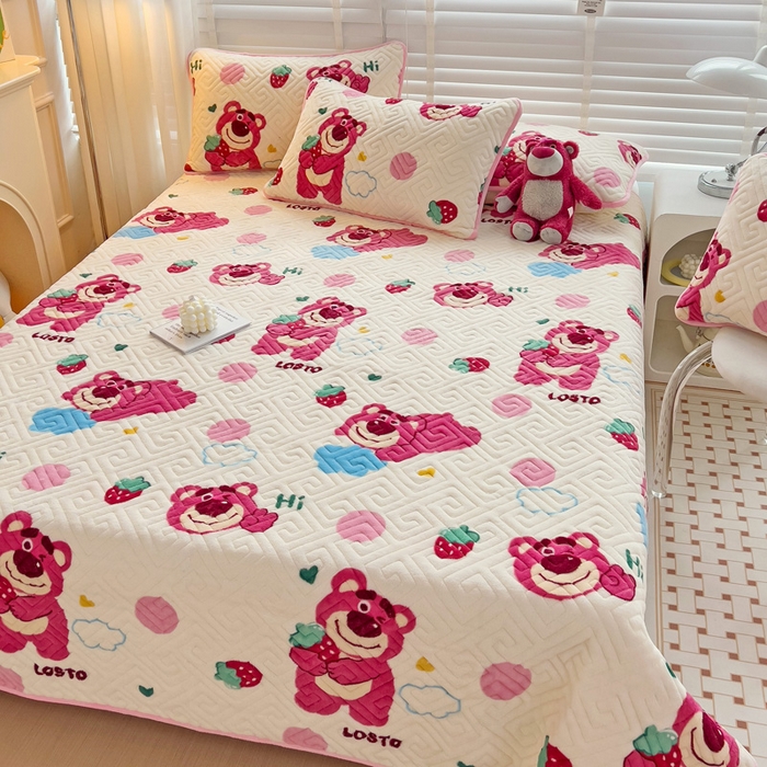 91家纺网 家纺一手货源 找家纺 羽爱 2025新款棉加绒床盖套件 熊宝