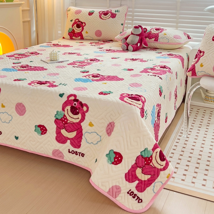 91家纺网 家纺一手货源 找家纺 羽爱 2025新款棉加绒床盖套件 熊宝