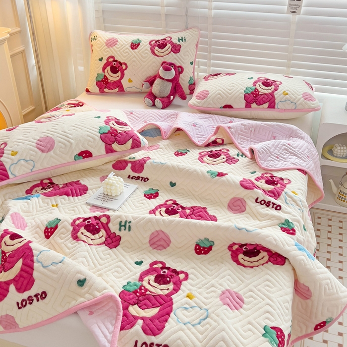 91家纺网 家纺一手货源 找家纺 羽爱 2025新款棉加绒床盖套件 熊宝