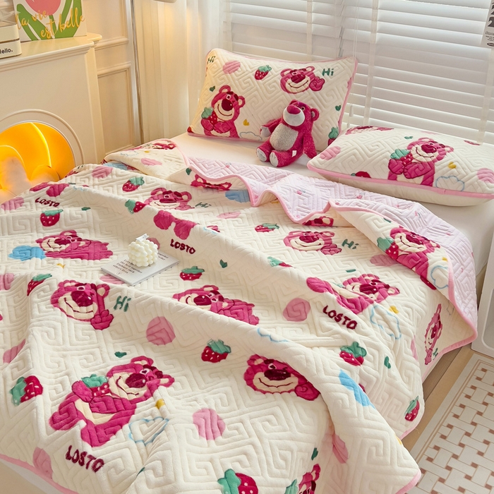 91家纺网 家纺一手货源 找家纺 羽爱 2025新款棉加绒床盖套件 熊宝