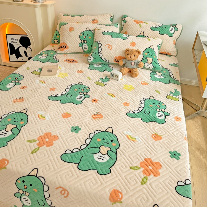 91家纺网 家纺一手货源 找家纺 羽爱 2025新款棉加绒床盖套件 元气恐龙