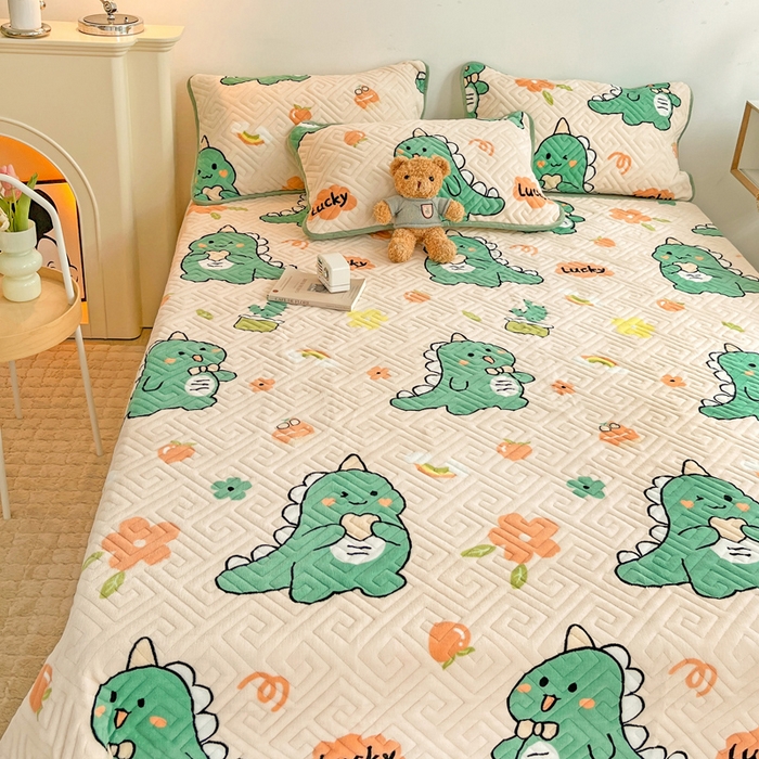 91家纺网 家纺一手货源 找家纺 羽爱 2025新款棉加绒床盖套件 元气恐龙