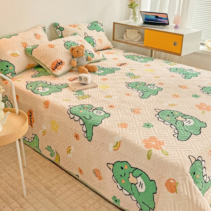 91家纺网 家纺一手货源 找家纺 羽爱 2025新款棉加绒床盖套件 元气恐龙