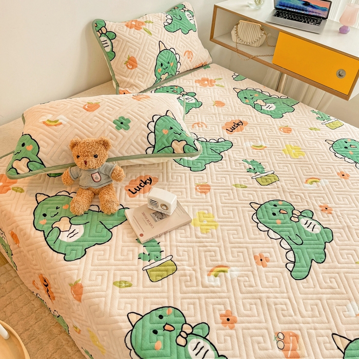 91家纺网 家纺一手货源 找家纺 羽爱 2025新款棉加绒床盖套件 元气恐龙