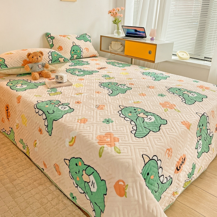 91家纺网 家纺一手货源 找家纺 羽爱 2025新款棉加绒床盖套件 元气恐龙