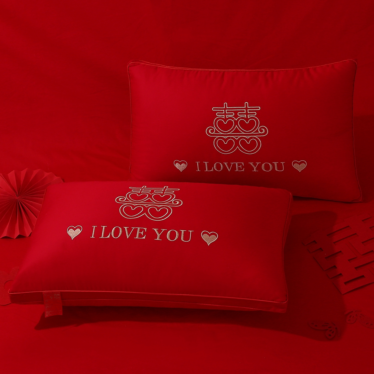 91家纺网 家纺一手货源 找家纺 佳尚枕芯 2025新款婚庆枕大红枕芯结婚专用枕头枕芯 爱心双喜