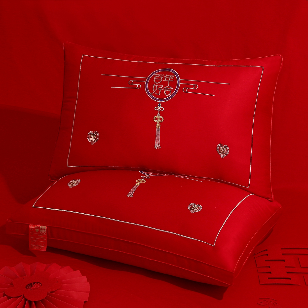 91家纺网 家纺一手货源 找家纺 佳尚枕芯 2025新款婚庆枕大红枕芯结婚专用枕头枕芯 百年好合