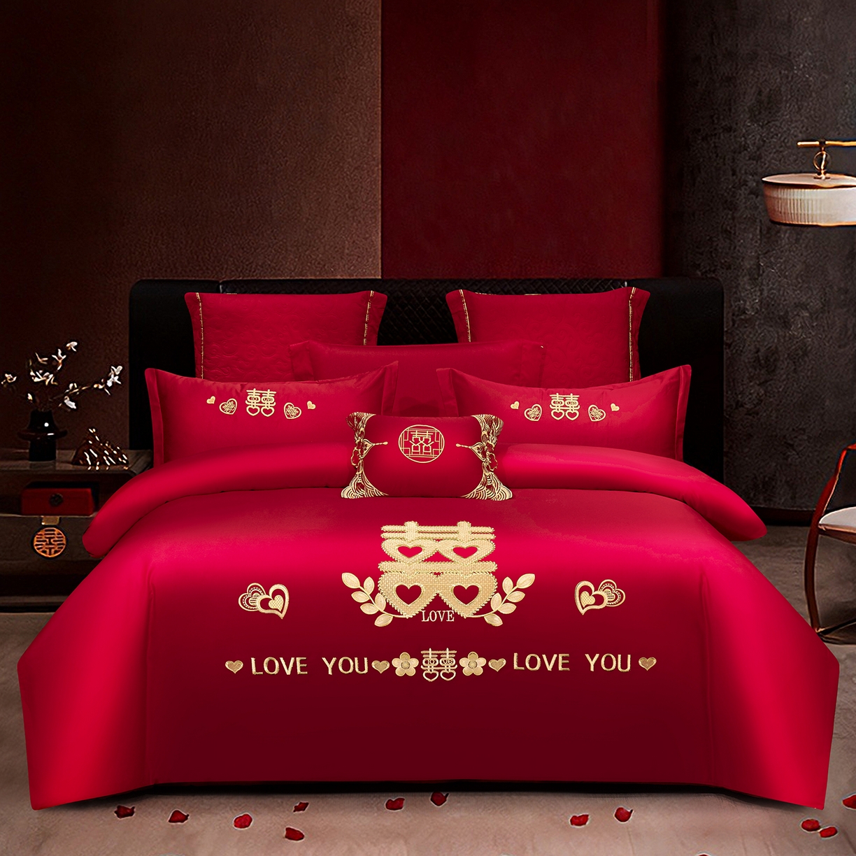 91家纺网 家纺一手货源 找家纺 （总）浩情国际婚庆供货中心 2026新款100%全棉纯棉新中式刺绣大红结婚婚庆四件套多件套