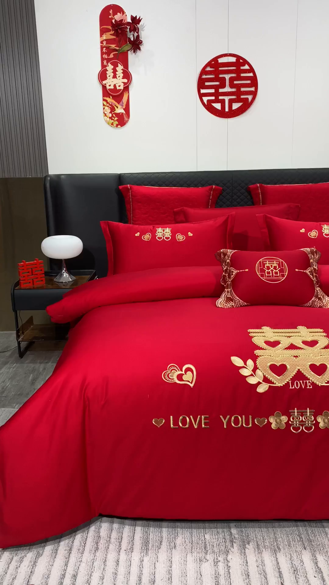 91家纺网 家纺一手货源 找家纺 浩情国际婚庆供货中心 2026新款100%全棉纯棉新中式刺绣大红结婚婚庆四件套多件套 HQ-百年好合