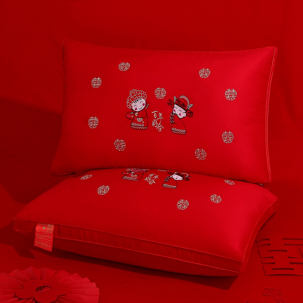 91家纺网 家纺一手货源 找家纺 佳尚枕芯 2025新款婚庆枕大红枕芯结婚专用枕头枕芯 郎才女貌