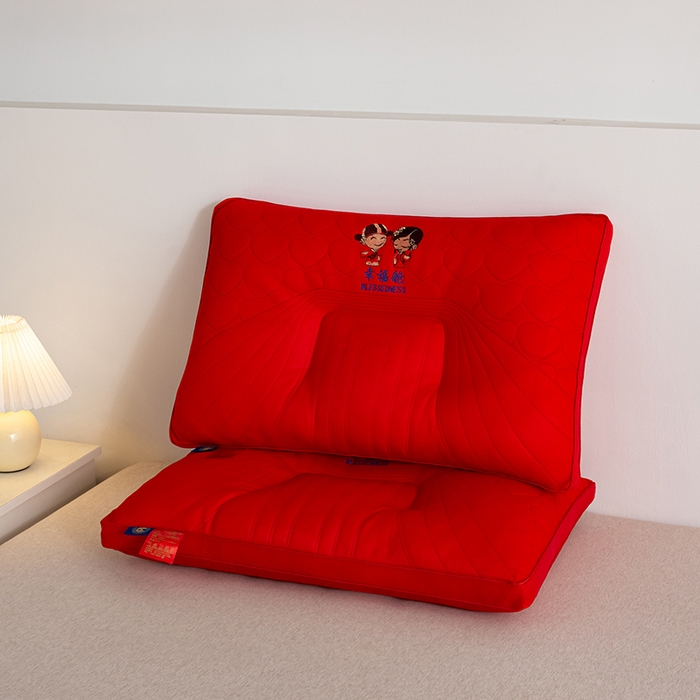 91家纺网 家纺一手货源 找家纺 （总）佳尚枕芯 2025新款全棉纯棉婚庆护颈椎助眠大红色陪嫁家用枕头枕芯