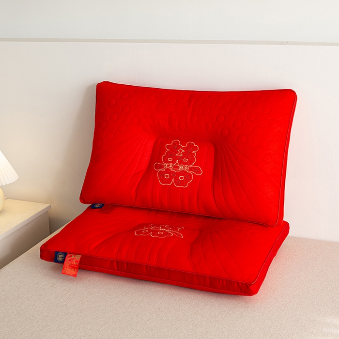 佳尚枕芯 2025新款全棉纯棉婚庆护颈椎助眠大红色陪嫁家用枕头枕芯 大囍款