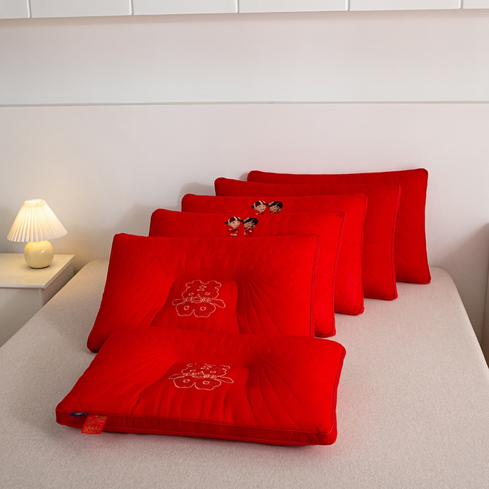 91家纺网 家纺一手货源 找家纺 佳尚枕芯 2025新款全棉纯棉婚庆护颈椎助眠大红色陪嫁家用枕头枕芯 幸福舱