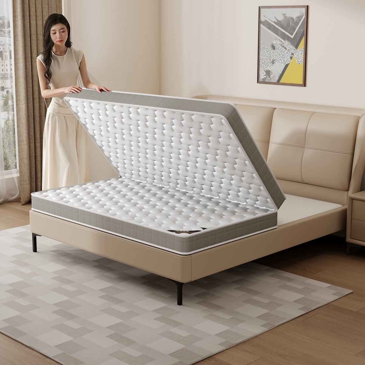 91家纺网 家纺一手货源 找家纺 时奥家纺 2025新款护颈椰棕床垫-Z01 5分棕+2分乳胶（8cm)-黄麻配置