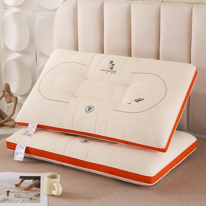 91家纺网 家纺一手货源 找家纺 佳尚枕芯 2025新款姜舒暖雪尼绒立体定型刺绣护颈助眠枕枕头枕芯 姜舒暖-分区白色