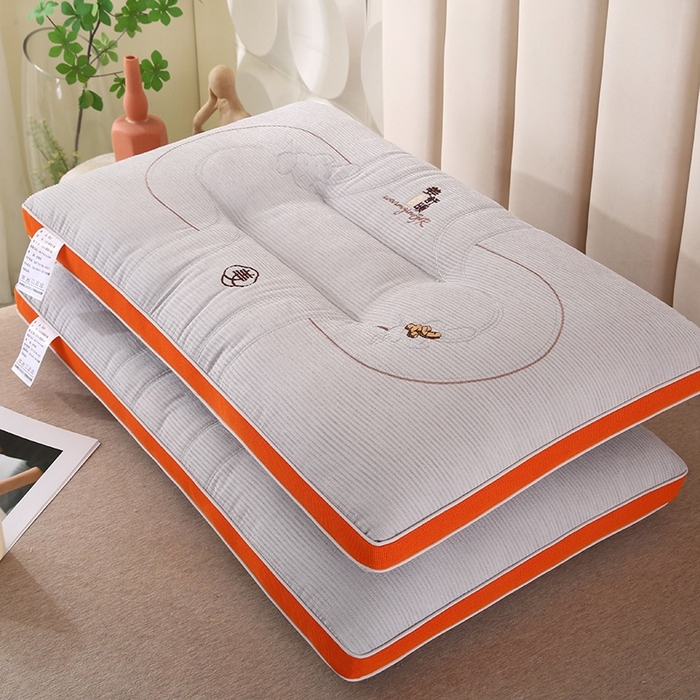 佳尚枕芯 2025新款姜舒暖雪尼绒立体定型刺绣护颈助眠枕枕头枕芯 姜舒暖-分区灰色