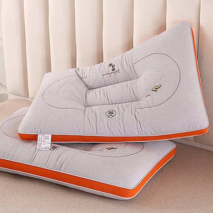 91家纺网 家纺一手货源 找家纺 佳尚枕芯 2025新款姜舒暖雪尼绒立体定型刺绣护颈助眠枕枕头枕芯 姜舒暖-分区灰色