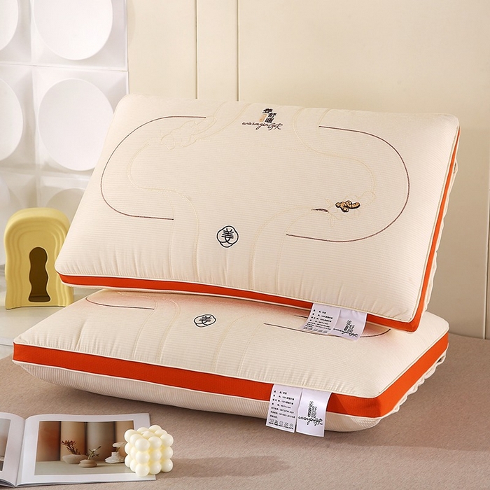 91家纺网 家纺一手货源 找家纺 佳尚枕芯 2025新款姜舒暖雪尼绒立体定型刺绣护颈助眠枕枕头枕芯 姜舒暖-立体白色