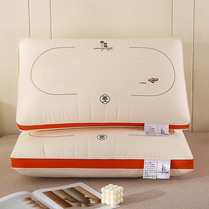 91家纺网 家纺一手货源 找家纺 佳尚枕芯 2025新款姜舒暖雪尼绒立体定型刺绣护颈助眠枕枕头枕芯 姜舒暖-立体白色