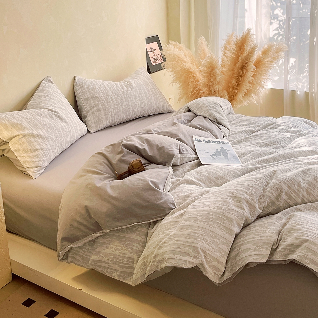 91家纺网 家纺一手货源 找家纺 春皖家纺 2026新款A类全棉三层纱AB版简约四件套-风格二 南坪