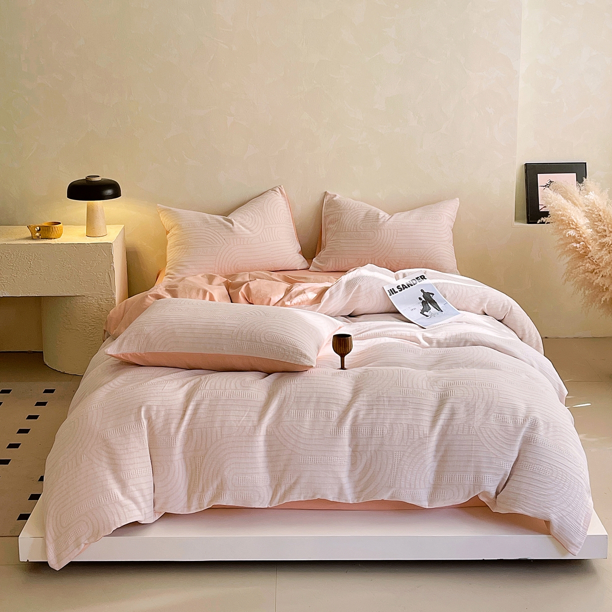 91家纺网 家纺一手货源 找家纺 （总）春皖家纺 2026新款A类全棉三层纱AB版简约四件套-风格二