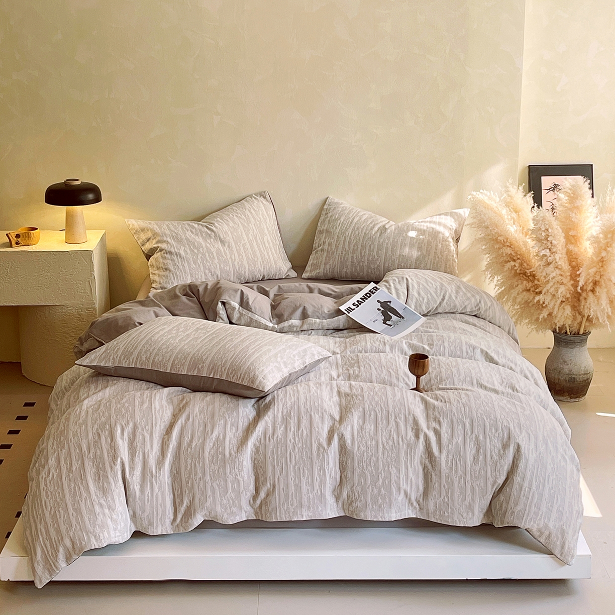 91家纺网 家纺一手货源 找家纺 （总）春皖家纺 2026新款A类全棉三层纱AB版简约四件套-风格二