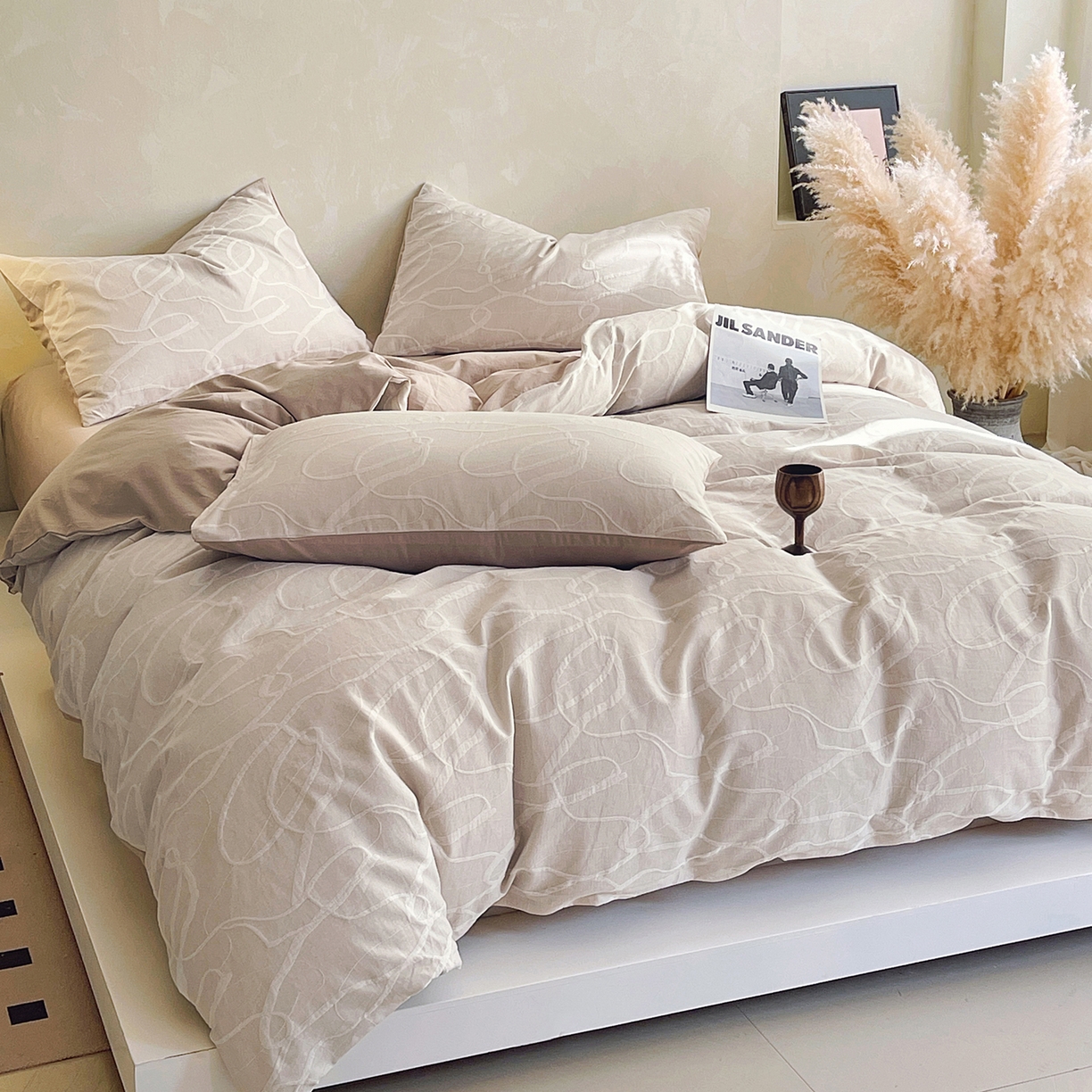 91家纺网 家纺一手货源 找家纺 春皖家纺 2026新款A类全棉三层纱AB版简约四件套-风格二 云栀