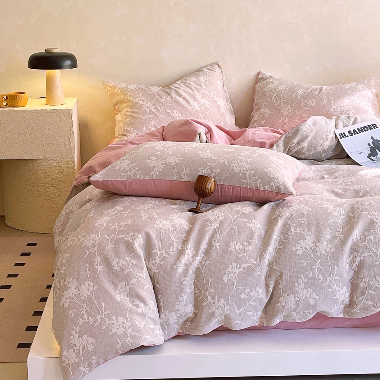 91家纺网 家纺一手货源 找家纺 （总）春皖家纺 2026新款A类全棉三层纱AB版简约四件套-风格二