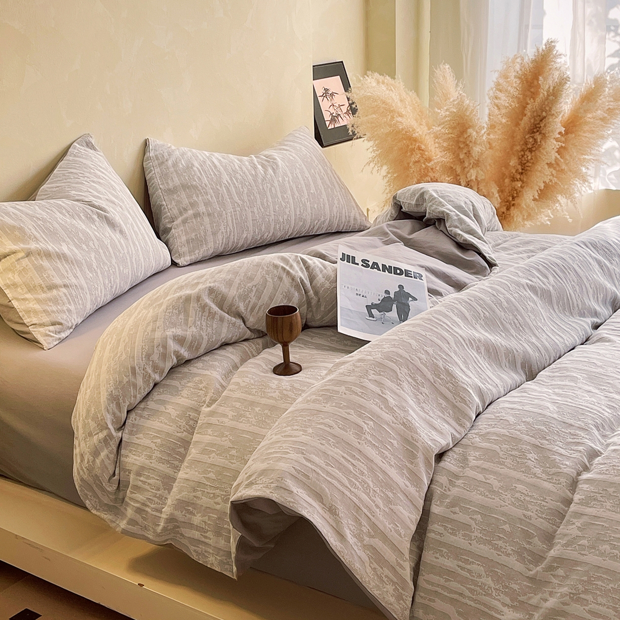 91家纺网 家纺一手货源 找家纺 春皖家纺 2026新款A类全棉三层纱AB版简约四件套-风格二 南坪