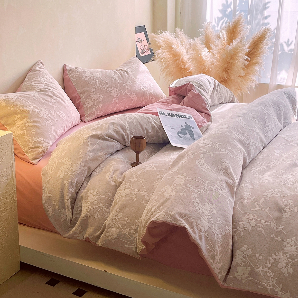 91家纺网 家纺一手货源 找家纺 （总）春皖家纺 2026新款A类全棉三层纱AB版简约四件套-风格二