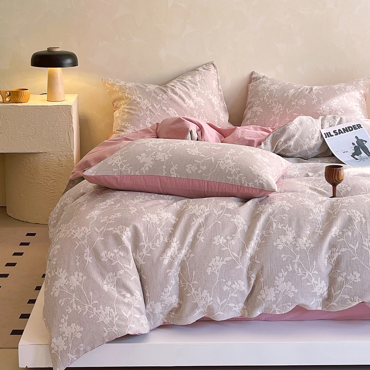 91家纺网 家纺一手货源 找家纺 （总）春皖家纺 2026新款A类全棉三层纱AB版简约四件套-风格二