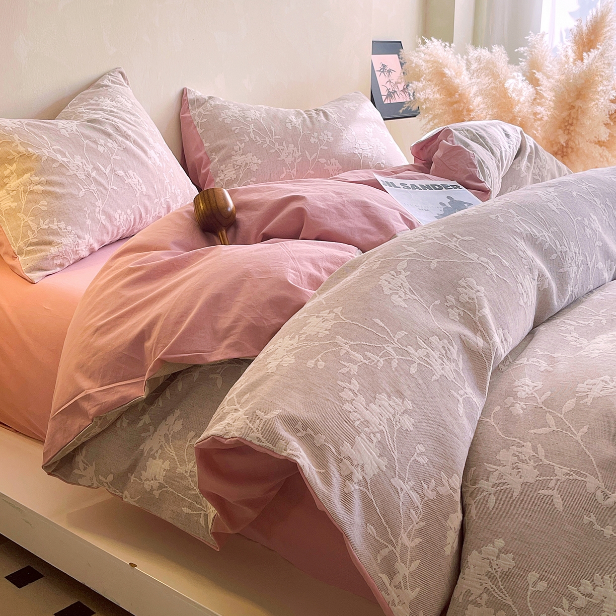 91家纺网 家纺一手货源 找家纺 （总）春皖家纺 2026新款A类全棉三层纱AB版简约四件套-风格二