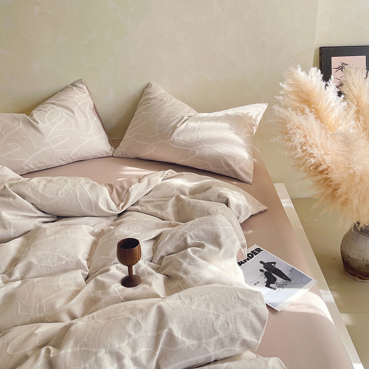 91家纺网 家纺一手货源 找家纺 春皖家纺 2026新款A类全棉三层纱AB版简约四件套-风格二 云栀