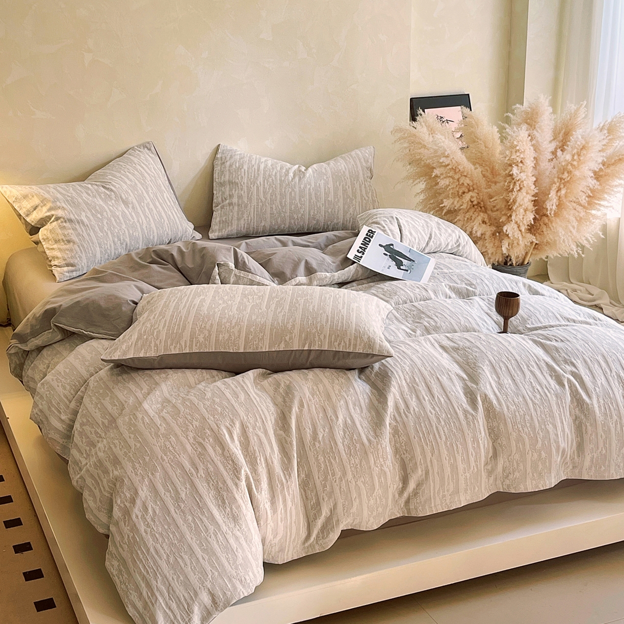 91家纺网 家纺一手货源 找家纺 春皖家纺 2026新款A类全棉三层纱AB版简约四件套-风格二 南坪