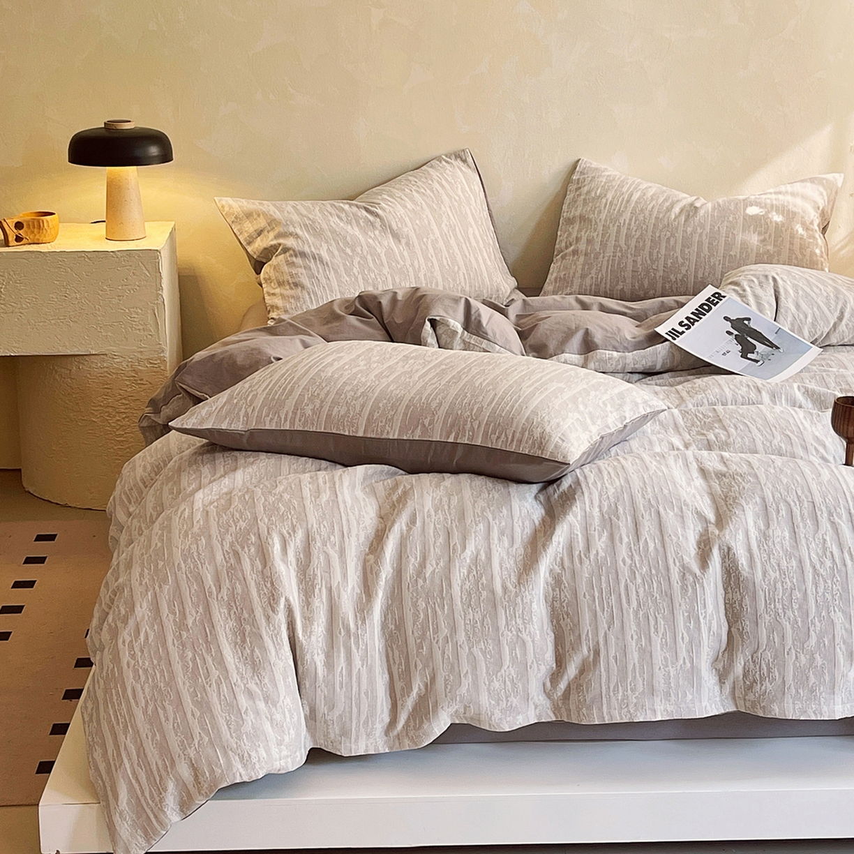 91家纺网 家纺一手货源 找家纺 春皖家纺 2026新款A类全棉三层纱AB版简约四件套-风格二 南坪