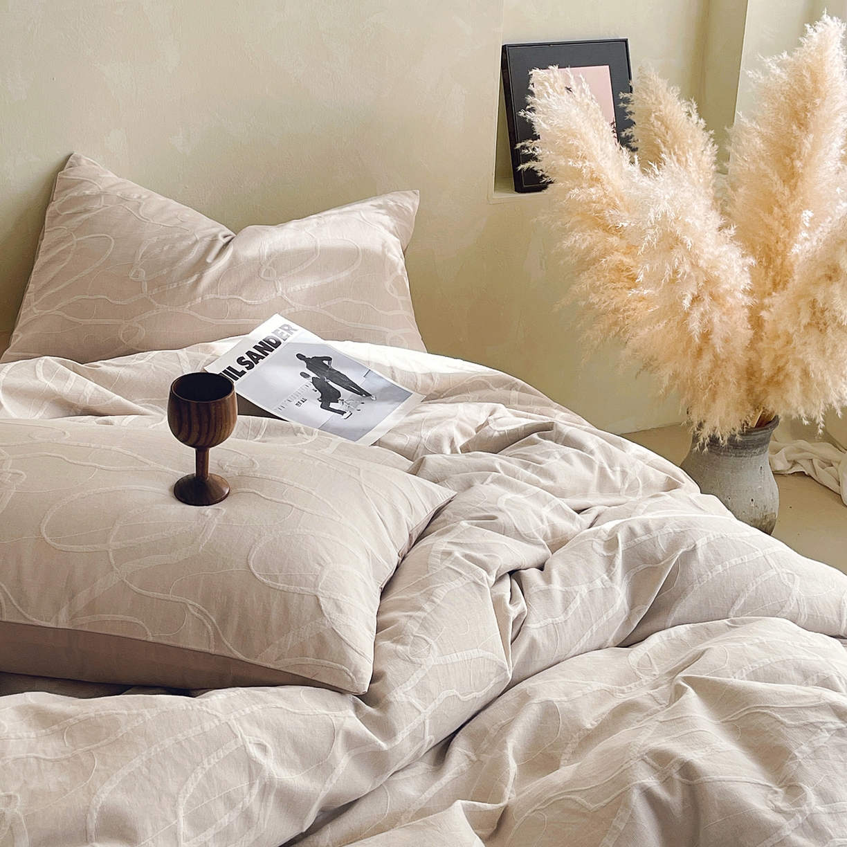 91家纺网 家纺一手货源 找家纺 春皖家纺 2026新款A类全棉三层纱AB版简约四件套-风格二 云栀