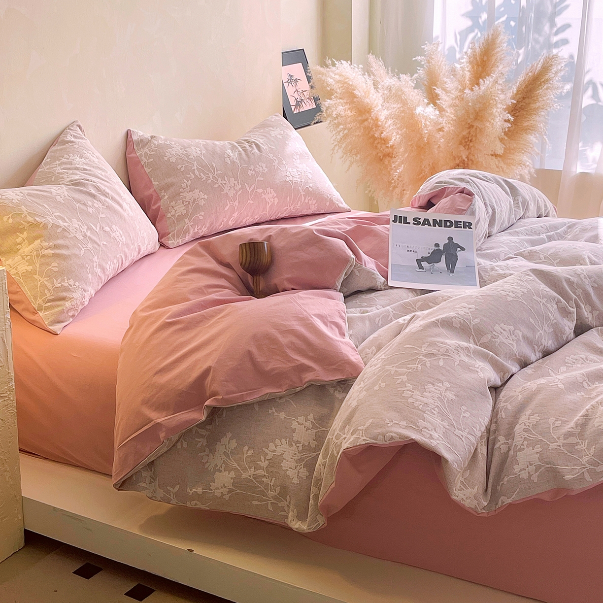 91家纺网 家纺一手货源 找家纺 （总）春皖家纺 2026新款A类全棉三层纱AB版简约四件套-风格二