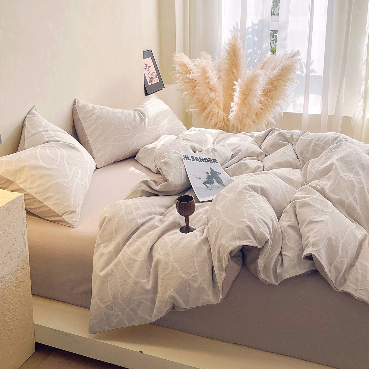 91家纺网 家纺一手货源 找家纺 春皖家纺 2026新款A类全棉三层纱AB版简约四件套-风格二 云栀