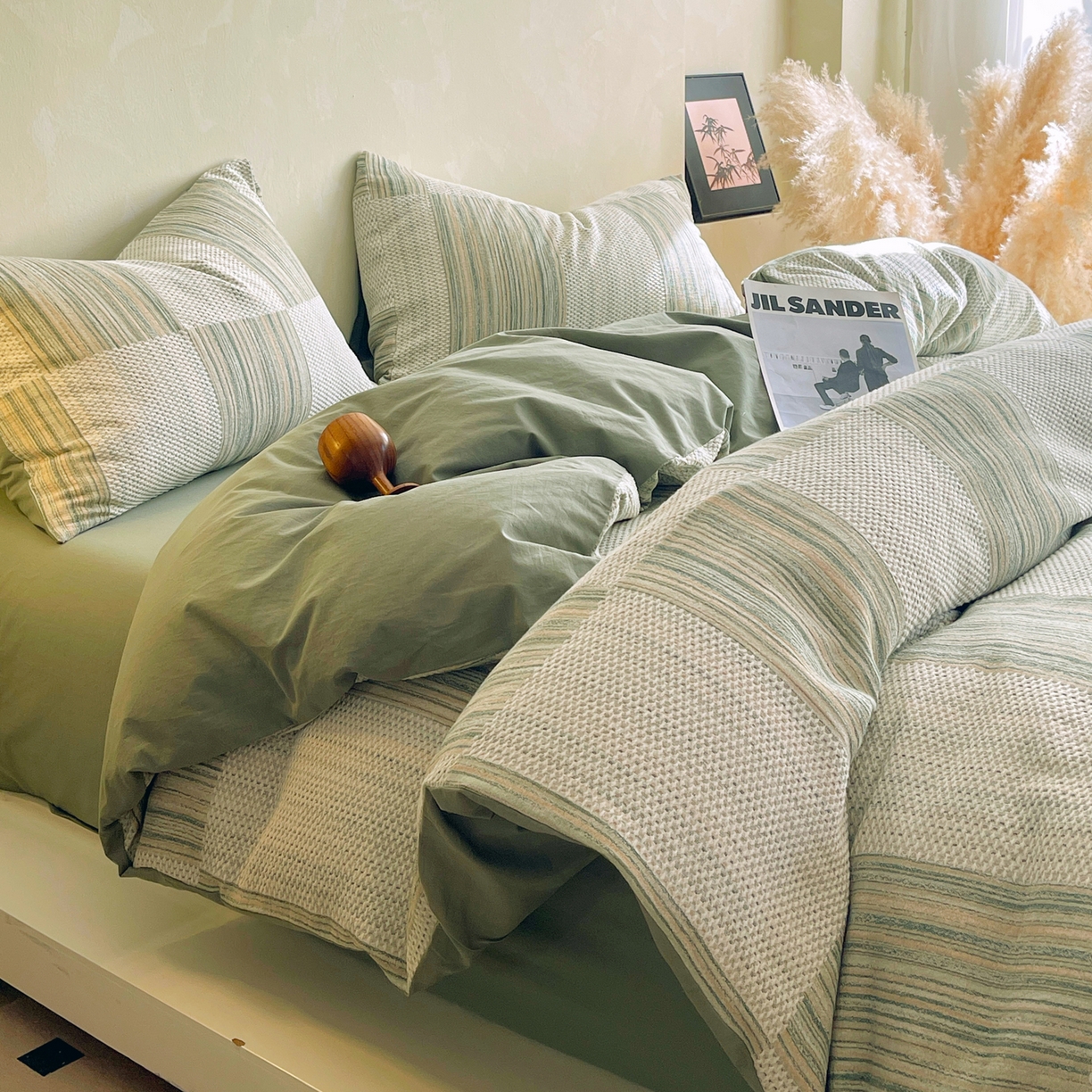 91家纺网 家纺一手货源 找家纺 春皖家纺 2026新款A类全棉三层纱AB版简约四件套-风格二 森屿