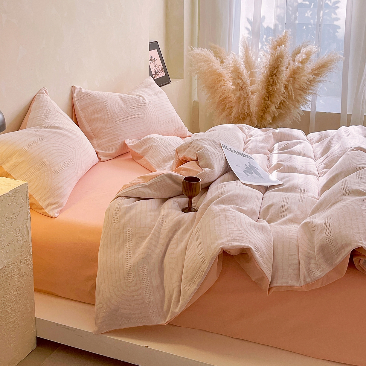 91家纺网 家纺一手货源 找家纺 春皖家纺 2026新款A类全棉三层纱AB版简约四件套-风格二 瑞拉-玉