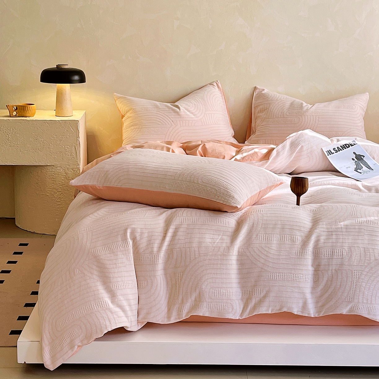 91家纺网 家纺一手货源 找家纺 春皖家纺 2026新款A类全棉三层纱AB版简约四件套-风格二 瑞拉-玉