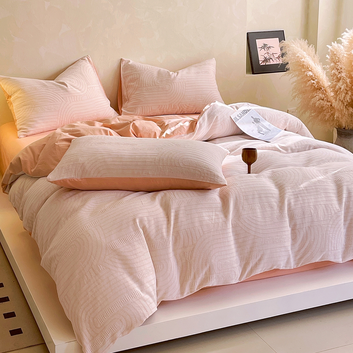 91家纺网 家纺一手货源 找家纺 春皖家纺 2026新款A类全棉三层纱AB版简约四件套-风格二 瑞拉-玉