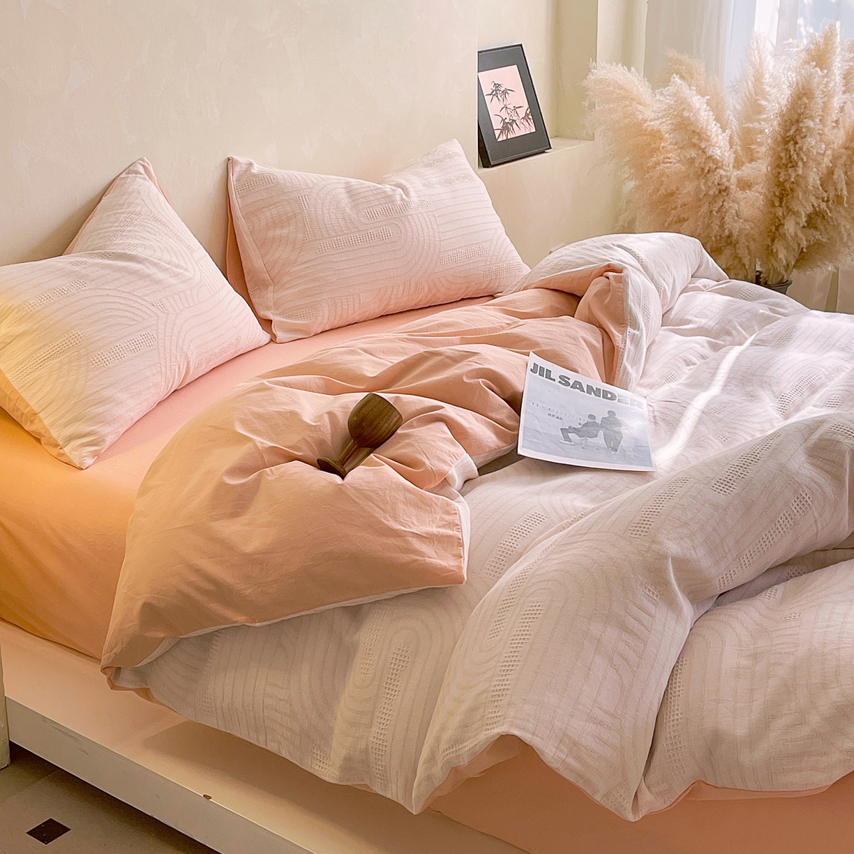 91家纺网 家纺一手货源 找家纺 春皖家纺 2026新款A类全棉三层纱AB版简约四件套-风格二 瑞拉-玉