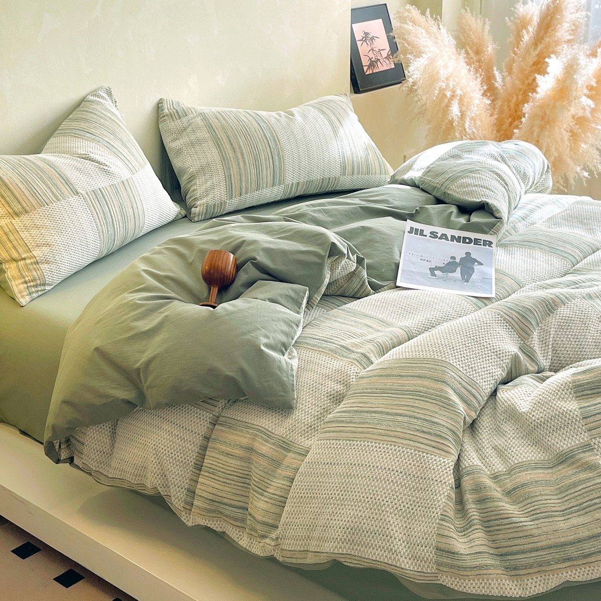 91家纺网 家纺一手货源 找家纺 春皖家纺 2026新款A类全棉三层纱AB版简约四件套-风格二 森屿