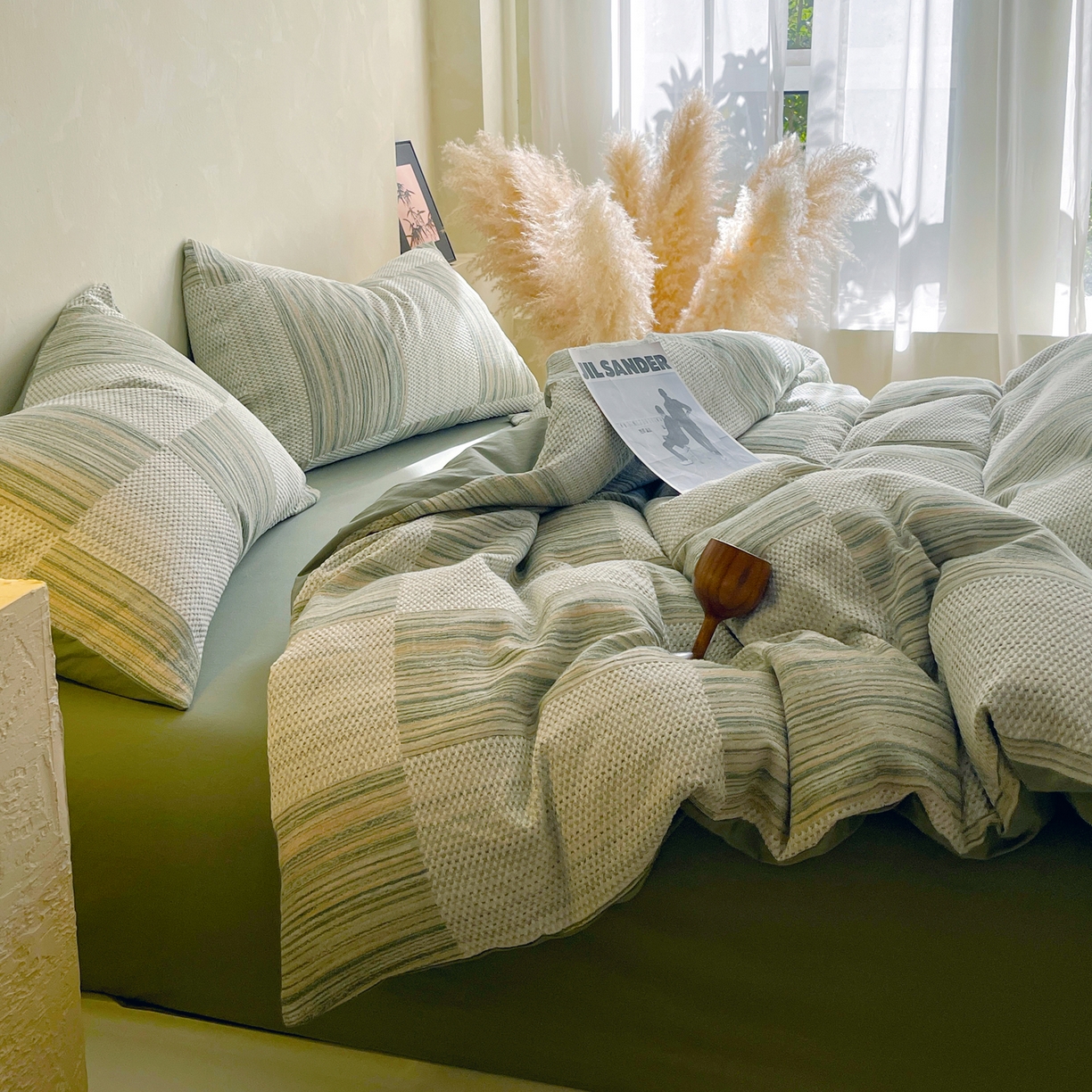 91家纺网 家纺一手货源 找家纺 春皖家纺 2026新款A类全棉三层纱AB版简约四件套-风格二 森屿